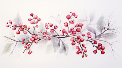 simple watercolor Christmas design with branches berries winter flower