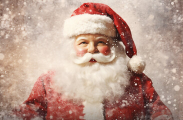 Santa Claus portrait over snow background. Christmas and New Year concept.