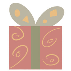 Red Gift Box Geen Bow Christmas Illustration