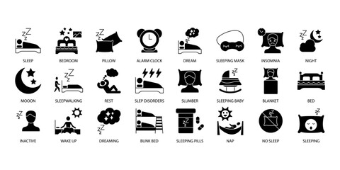 Sleep icons set. Set of editable stroke icons.Vector set of Sleep