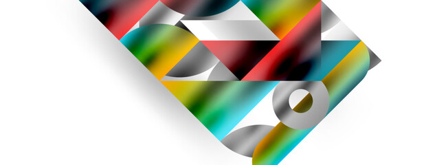 Mosaic pattern composition featuring harmonious interplay of triangles, lines, and round elements, creating a visually engaging and dynamic design for posters, covers, banners, brochures, websites