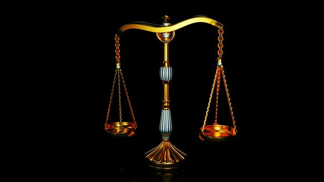 3d animation of isolated gold antique scale in the black background