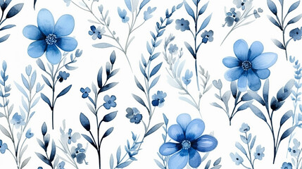 Fototapeta na wymiar watercolor seamless pattern with black and blue plant