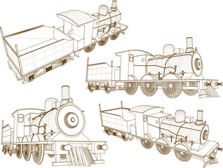 Vector sketch illustration design of vintage classic old steam train transportation equipment