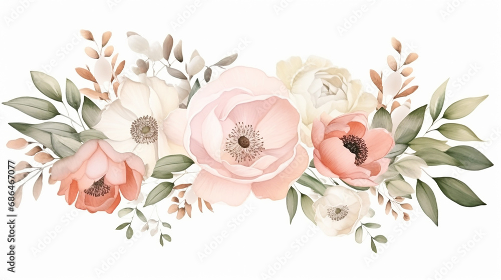 Wall mural white ivory and blush peach stylish wedding design on white background