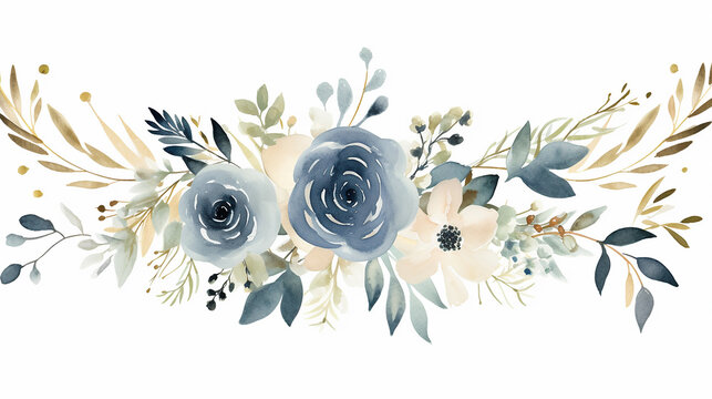 dusty blue floral boho navy blue cream and gold bouquet