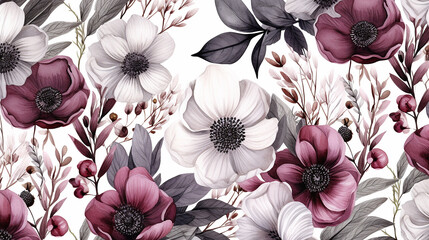 seamless floral pattern with flowers watercolor winter flower