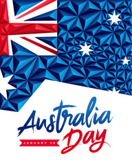 Polygonal flag of Australia. Australia Day. January 26. Festive greeting banner for the day of the first landing.