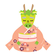 着物を着て挨拶をする辰（女性）、年賀状素材