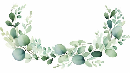 watercolor modern decorative element eucalyptus round on white background