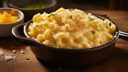 Spoonful of Creamy, Gooey Macaroni and Cheese with a Sprinkle of Grated Parmesan 