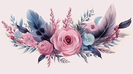 beautiful design watercolor vintage floral composition pink and blue