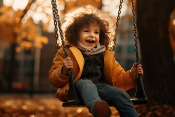 a child is having fun on the swings