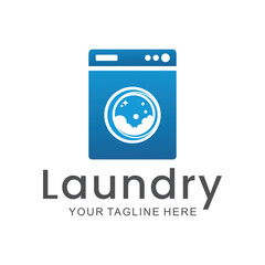 laundry logo in shades of blue and white, with bubbles for washing clothes, simple logo, creative logo