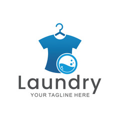 laundry logo in shades of blue and white, with bubbles for washing clothes, simple logo, creative logo