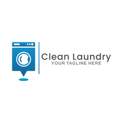 laundry logo in shades of blue and white, with bubbles for washing clothes, simple logo, creative logo