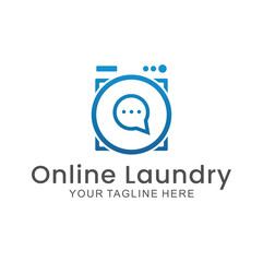 laundry logo in shades of blue and white, with bubbles for washing clothes, simple logo, creative logo