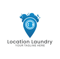 Obraz premium laundry logo in shades of blue and white, with bubbles for washing clothes, simple logo, creative logo