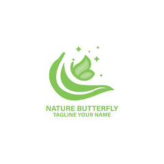 eco friendly logo. green butterfly on the green leaves