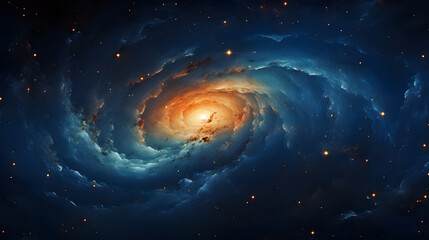 illustration of a starry spiral galaxy in blue orange color