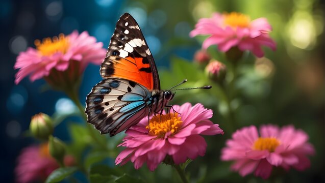 Close-up of a butterfly on a flower. a large butterfly sitting on green leaves, a beautiful insect in its natural habitat.
