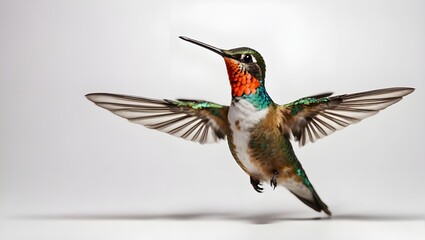 Fototapeta premium Beautiful Hummingbird in Flight on white background.