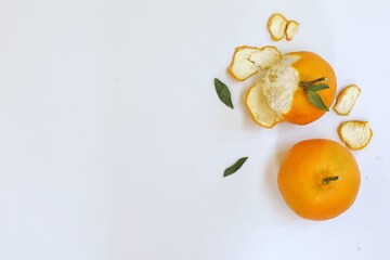 Tangerines, citrus, clementines, orange fruits, on a white background, top view, place for text,...