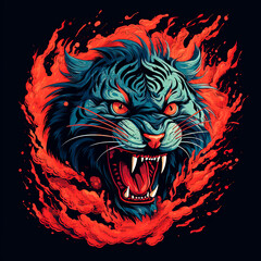 An angry tiger in flames. Generative AI