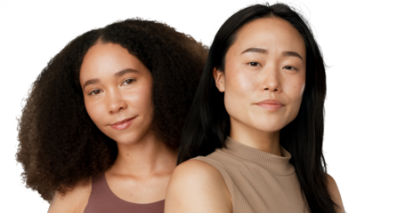 Beauty, diversity and confident women in portrait, inclusion and relax wellness with dermatology glow. Face, pride and people with skin care for cosmetics and isolated on transparent png background