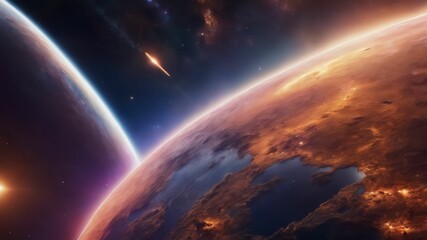 planeta tierra espacio asteroides luces galaxia sistema solar perspectiva mundo luna - obrazy, fototapety, plakaty