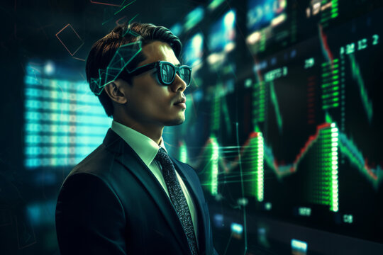 Futuristic Trader Analyzing Digital Stock Market Data