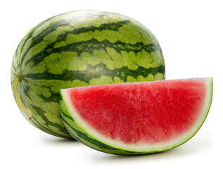 Fresh Watermelon isolated on white background, Giant Seedless Watermelon isolated on white with...
