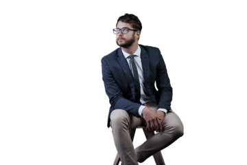 Businessman, thinking and serious for future idea and isolated on transparent png background. Confident, young and financial clerk working for career, and startup with a man for corporate job