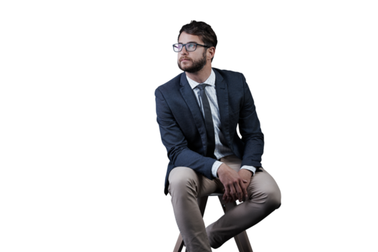 Businessman, thinking and serious for future idea and isolated on transparent png background. Confident, young and financial clerk working for career, and startup with a man for corporate job - Powered by Adobe