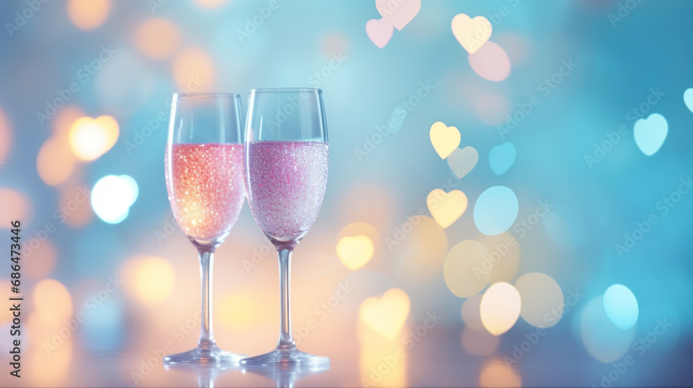 Aufkleber a two glass of sparkling wine on a soft pastel colorful bokeh background