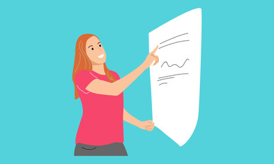 flat illustration of a woman writing graph marketing executive on the board