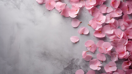 Obraz premium Pink petals on grunge gray background