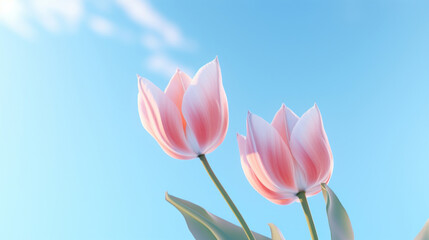 Fototapeta premium Pastel tulips on blue sky background