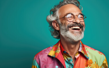 happy smiling Artist on solid color background