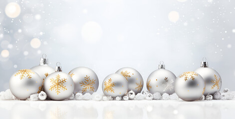 silver christmas balls on snow