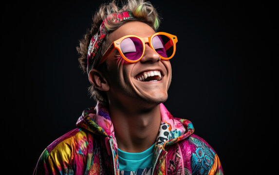 happy smiling Artist on black background