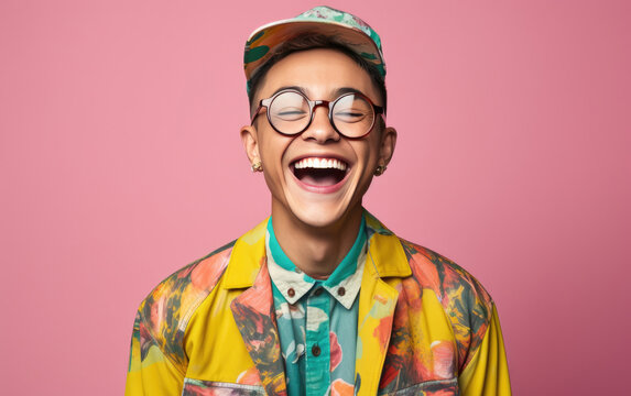 happy smiling Artist on solid color background