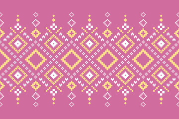 Pink Cross stitch colorful geometric traditional ethnic pattern Ikat seamless pattern border abstract design for fabric print cloth dress carpet curtains and sarong Aztec African Indian Indonesian