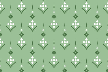 Green Cross stitch colorful geometric traditional ethnic pattern Ikat seamless pattern border abstract design for fabric print cloth dress carpet curtains and sarong Aztec African Indian Indonesian