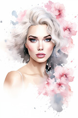 Bright illustration of a woman's portrait, watercolor art, fictional character created by AI