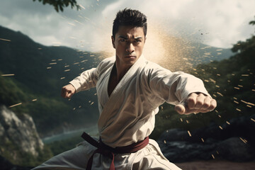 Fototapeta na wymiar A martial arts fighter preparing to punch