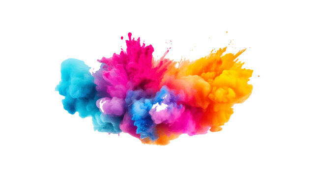 colorful vibrant rainbow Holi paint color powder explosion with bright colors isolated white background.	

