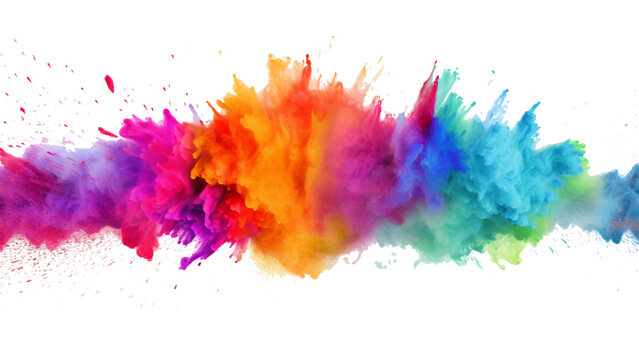 colorful vibrant rainbow Holi paint color powder explosion with bright colors isolated white background. happy new year design.
