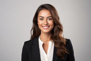 Professional business headshot of a businesswoman in front of a white background
