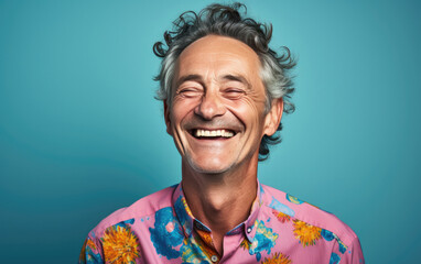 old happy smiling Cartoonist on solid color background